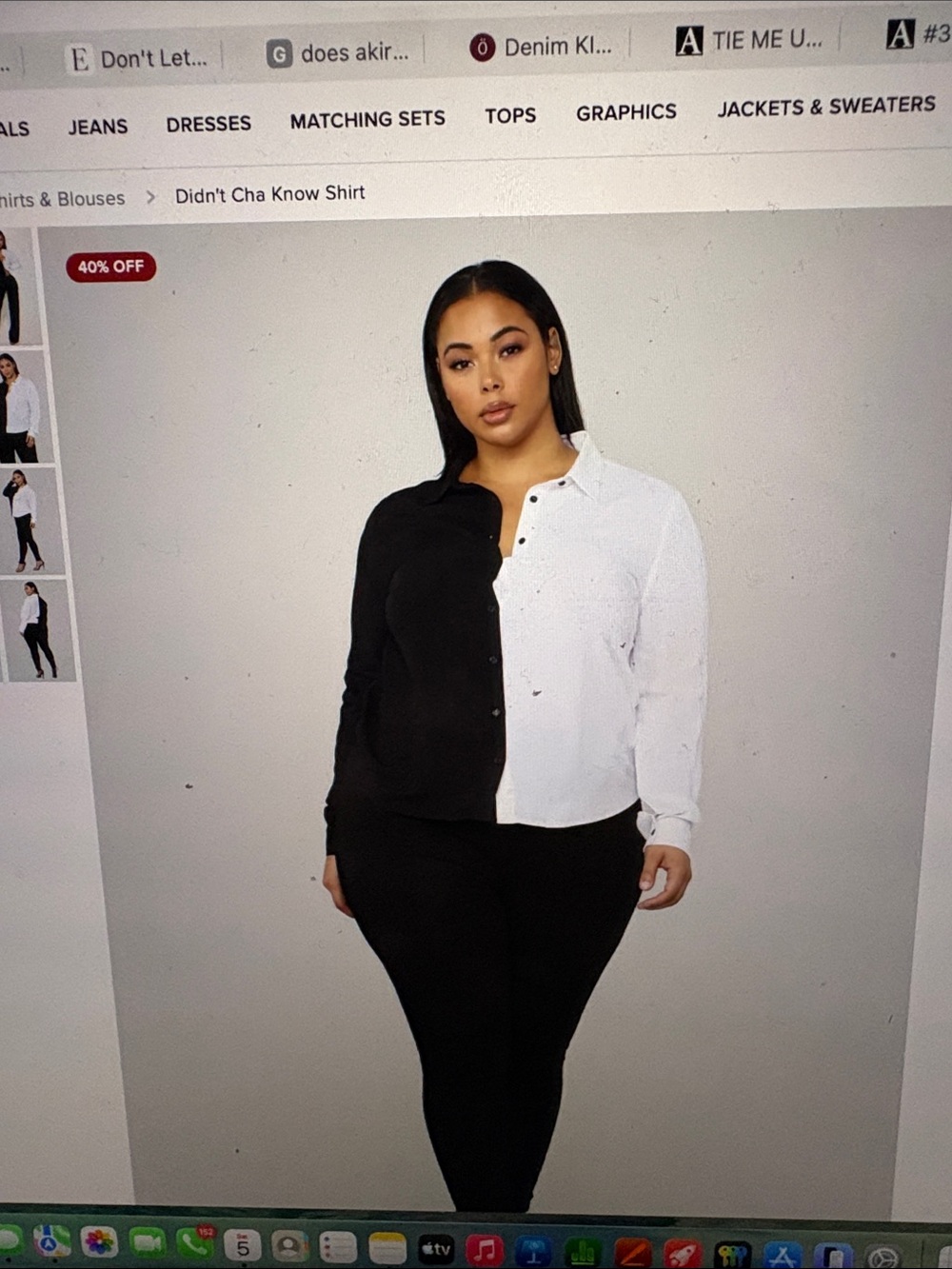 Fashion Nova Two-Tone Split Button-Down Shirt - Black & White